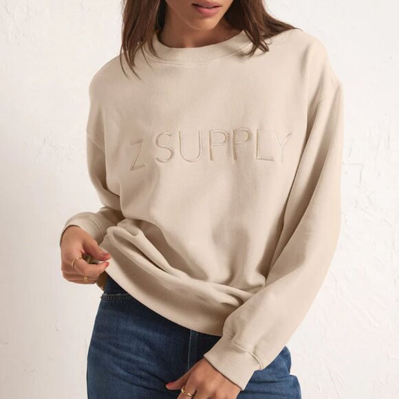 NEW Syd Z Supply Embroidered Logo Sweatshirt Pullover M Stone Crewneck $79 NWT - Picture 7 of 8